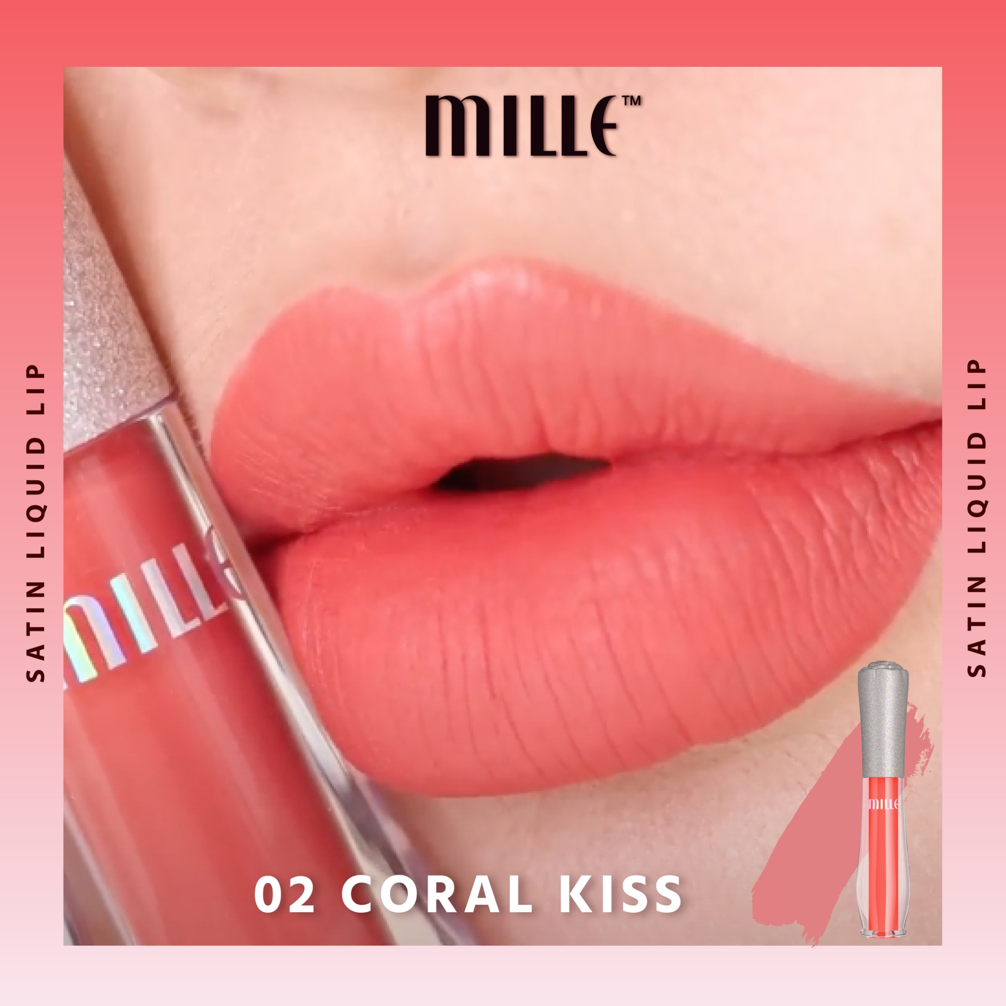 Mille, Mille รีวิว, Mille ราคา, Mille Crystal Reflection Satin Glaze Lip, Mille Crystal Reflection Satin Glaze Lip รีวิว, Mille Crystal Reflection Satin Glaze Lip ราคา, Crystal Reflection Satin Glaze Lip, Mille Crystal Reflection Satin Glaze Lip 1.7ml, Mille Crystal Reflection Satin Glaze Lip #02 Coral Kiss, ลิปแมตต์, ลิปกลอส, ลิปสติก, ลิป